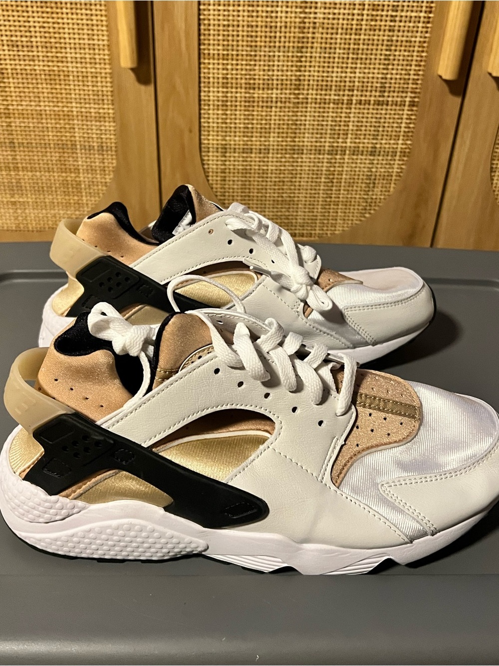 Nike Huarache White Gold and Black Women's Athletic Sneakers